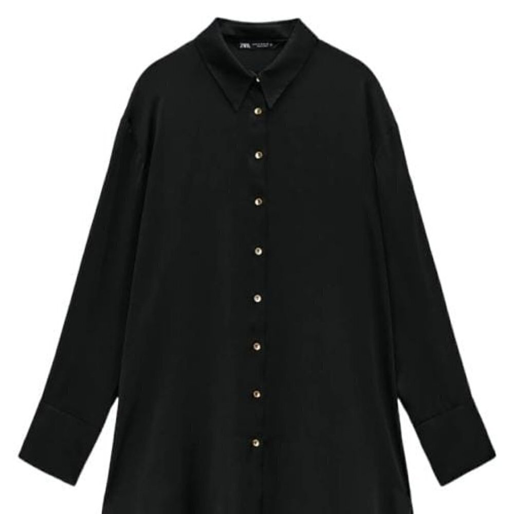 ZARA LONG SATEEN SHIRT BLACK SIZE XS   3666/183/800